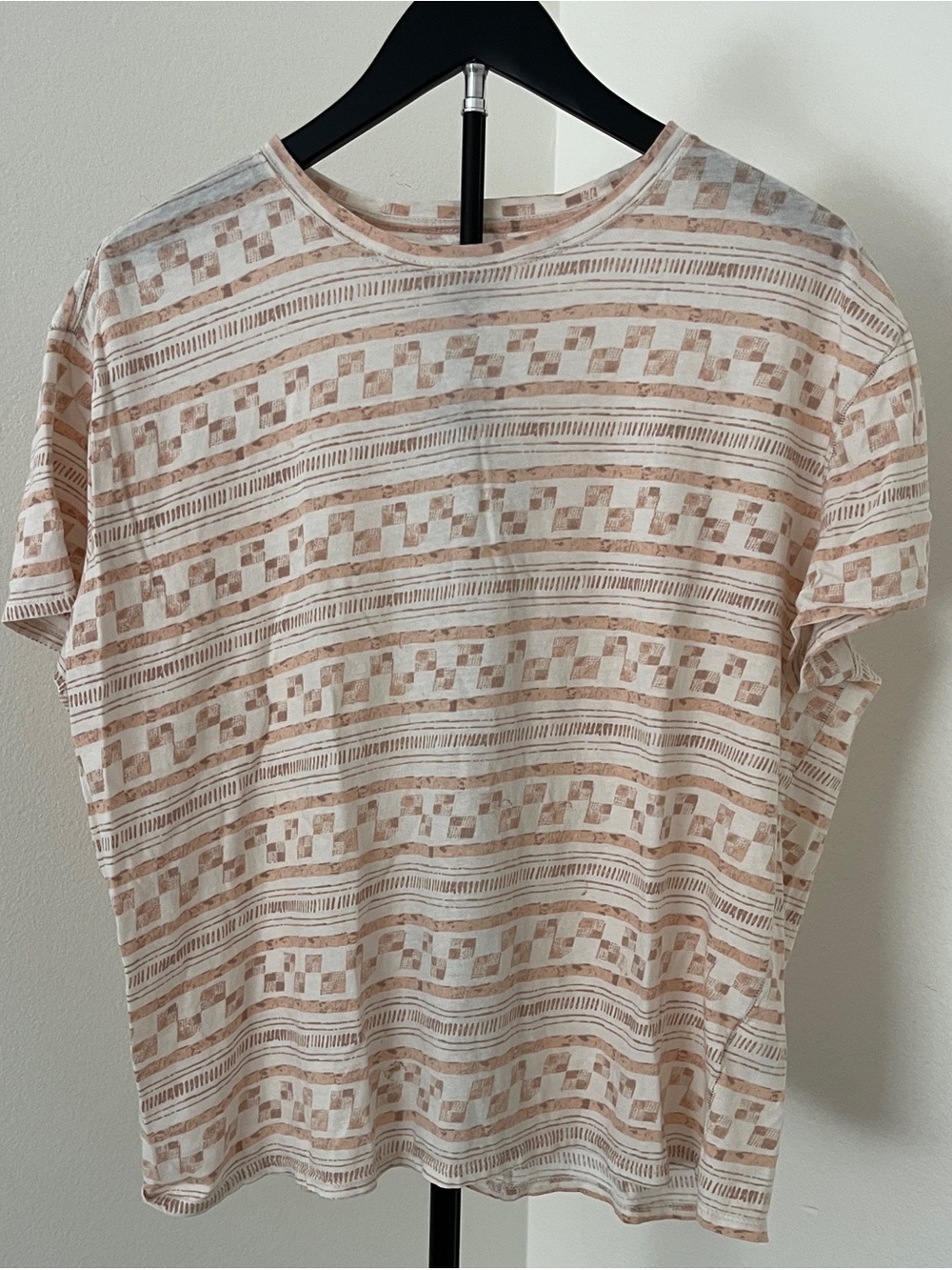 🤎 We The Free Oversized Cotton Tee | Neutral Geometric Stripe Print
